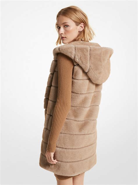 michael michael kors quilted faux fur hooded vest